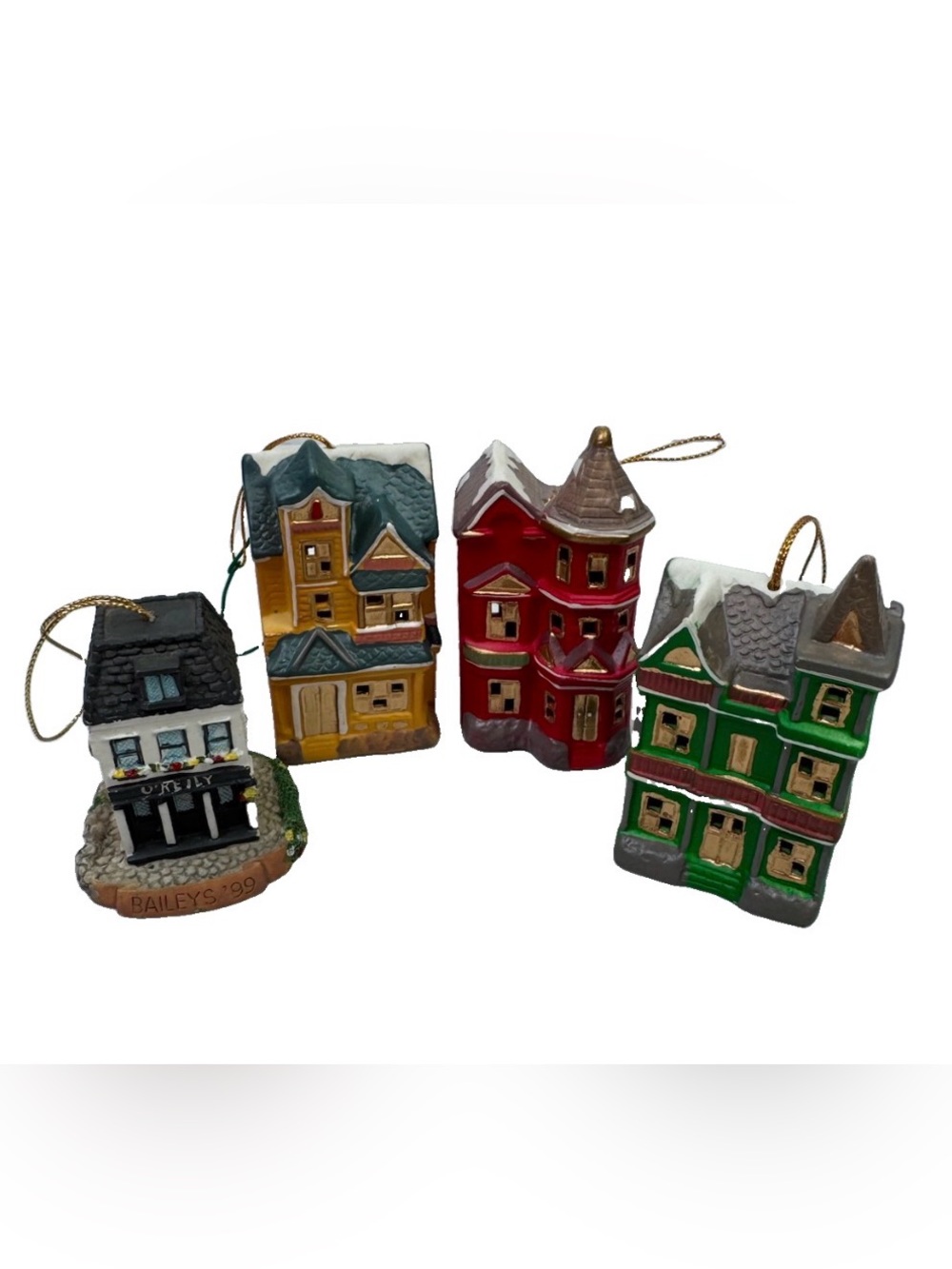 Vintage Miniature Christmas House Ornaments Lot Baileys 1999 Irish Cream Pub Dec